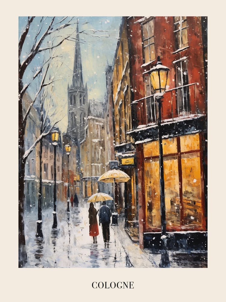 Vintage Wintergemälde Poster Köln Deutschland 1