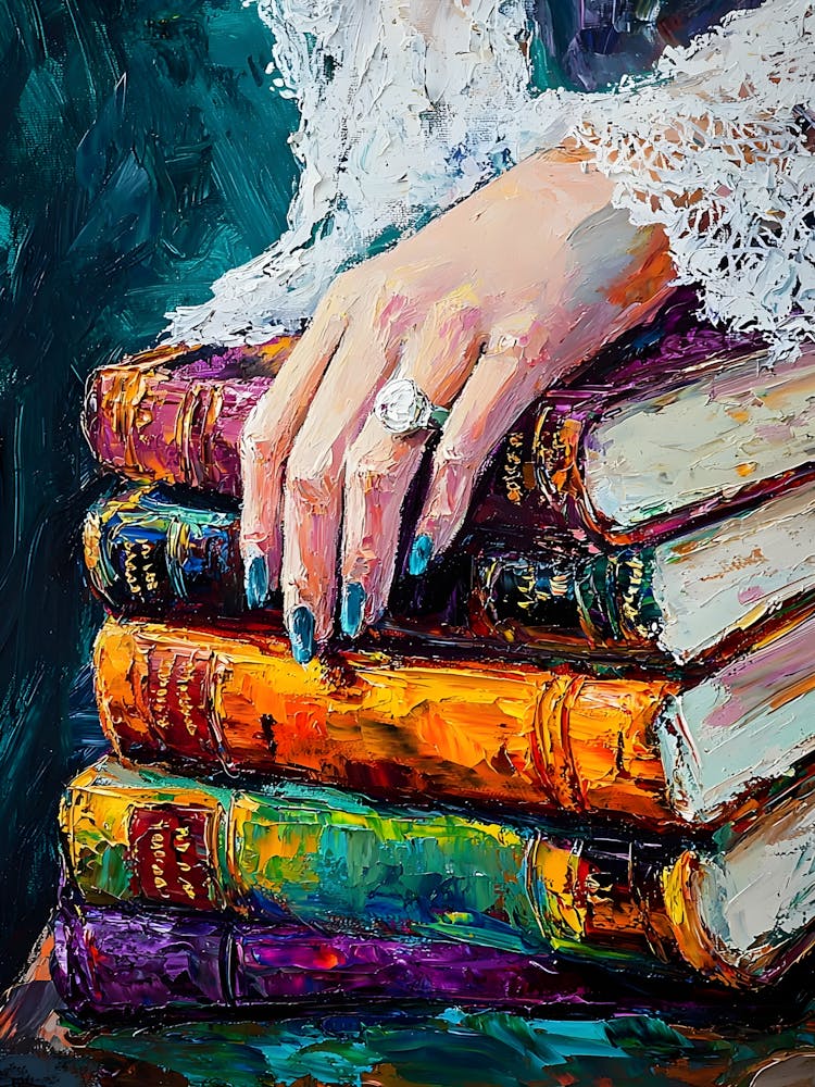 Woman Holding A Stack Of Books