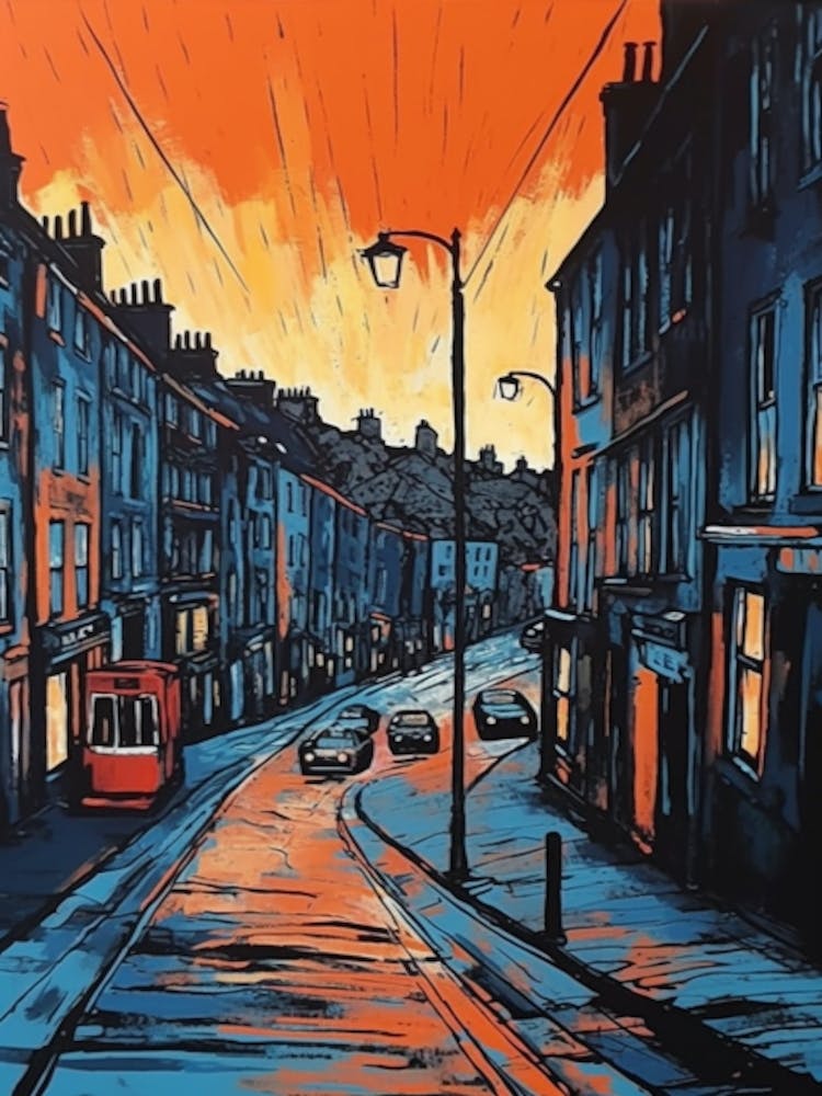 Painting Of Edinburgh Scotland In The Style Of Line Art 1