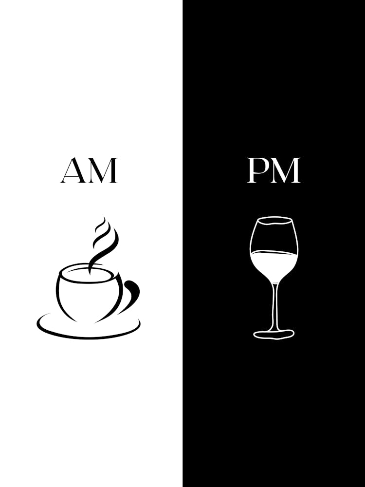 AM and PM, CoffeeArt, WineTime, DayAndNight, MorningCoffee, EveningWine, ContrastArt, MinimalistDesign, MonochromeArt, CoffeeLover, WineLover, Duality, ModernDecor