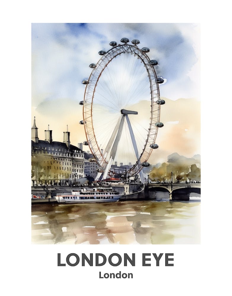London Eye, London 1 Watercolour Travel Poster