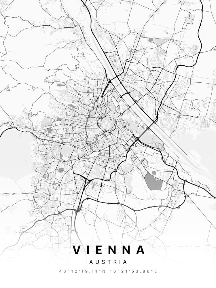 Vienna Austria White Map