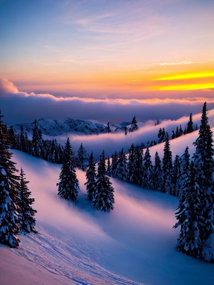 La Plagne, France 1 Sunrise Skiing Poster