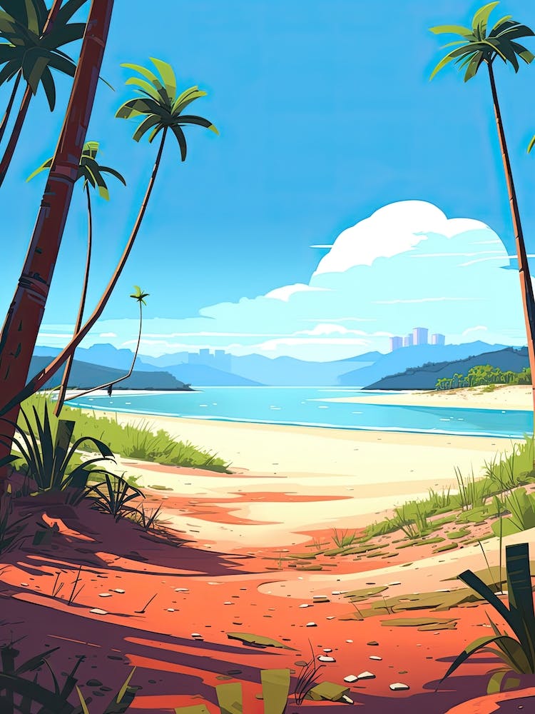 Whitehaven Beach, Australia, Flat Illustration 3