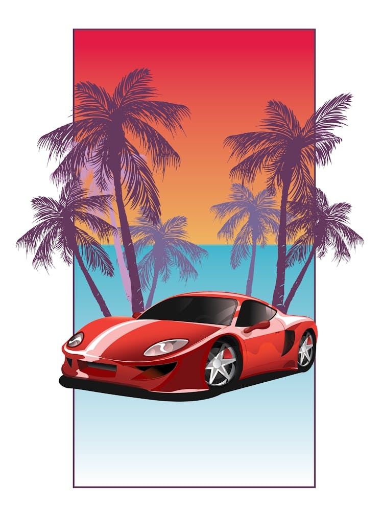 Sports Car With Palm Trees