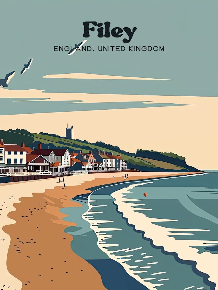 Filey England Vintage Travel Illustration