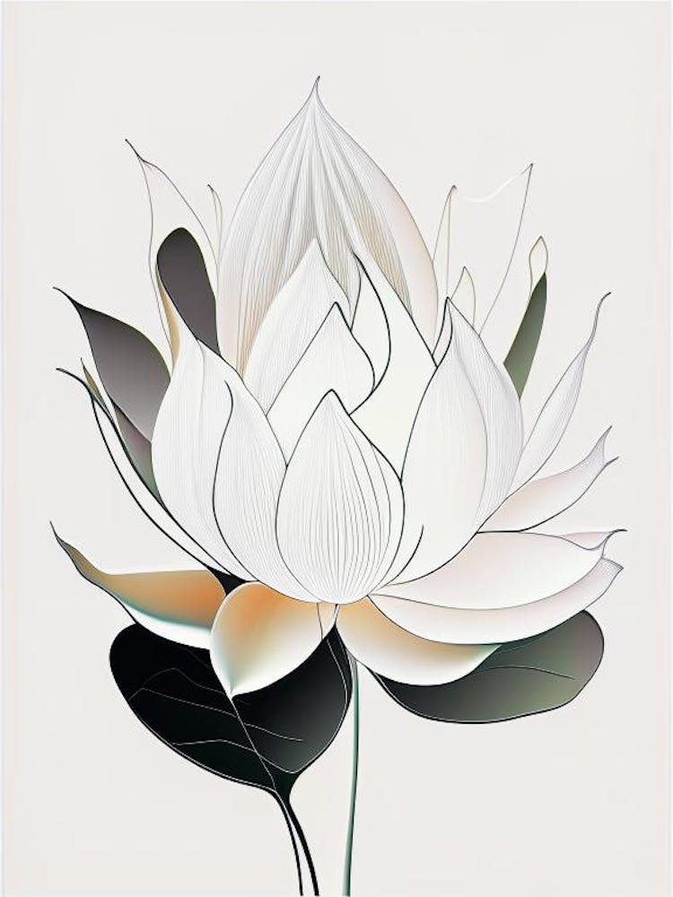 White Lotus Abstract Line Drawing 1