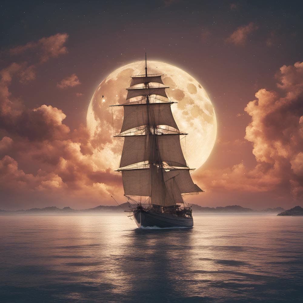 Sailing Ship At Night