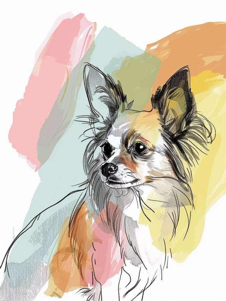 Papillon Dog Pastel Line Watercolour Illustration 1