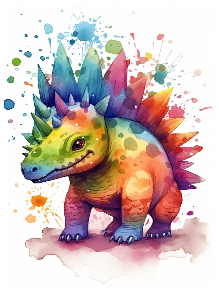 Stegosaurus Cute Dinosaur Watercolour 1