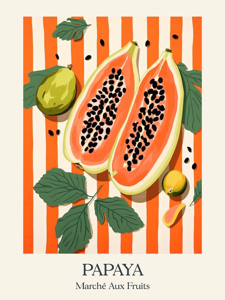 Marche Aux Fruits Papaya Fruit Summer Illustration 5