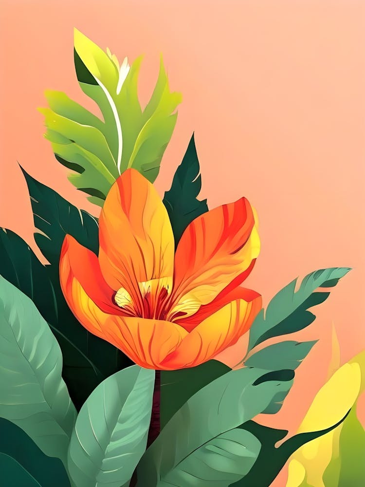 Orange Flower With Leaves