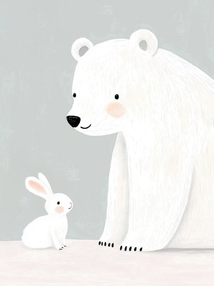 Polar Bear And Rabbit, Nursery Wall Art for Kids