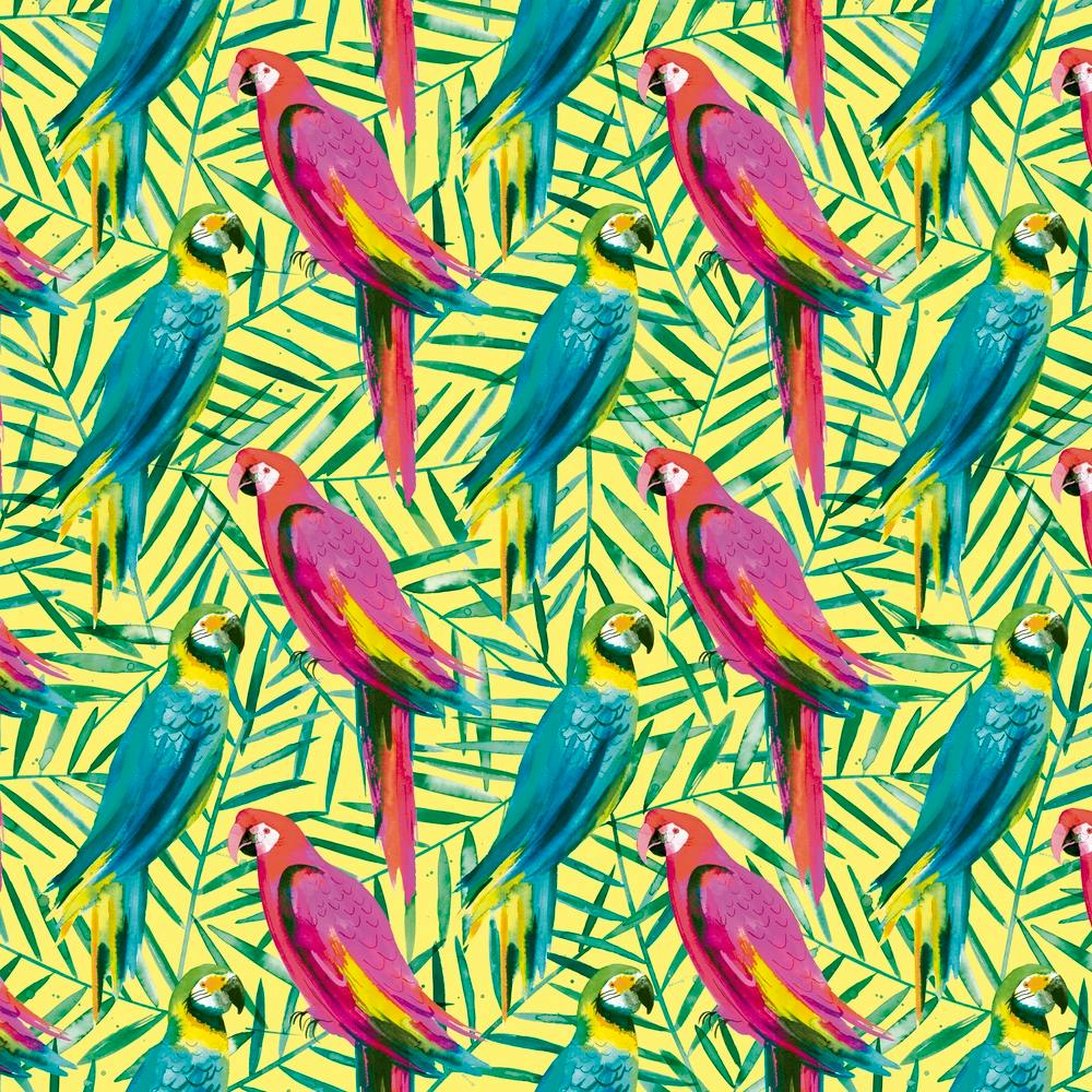 Tropical Parrots Palms Square