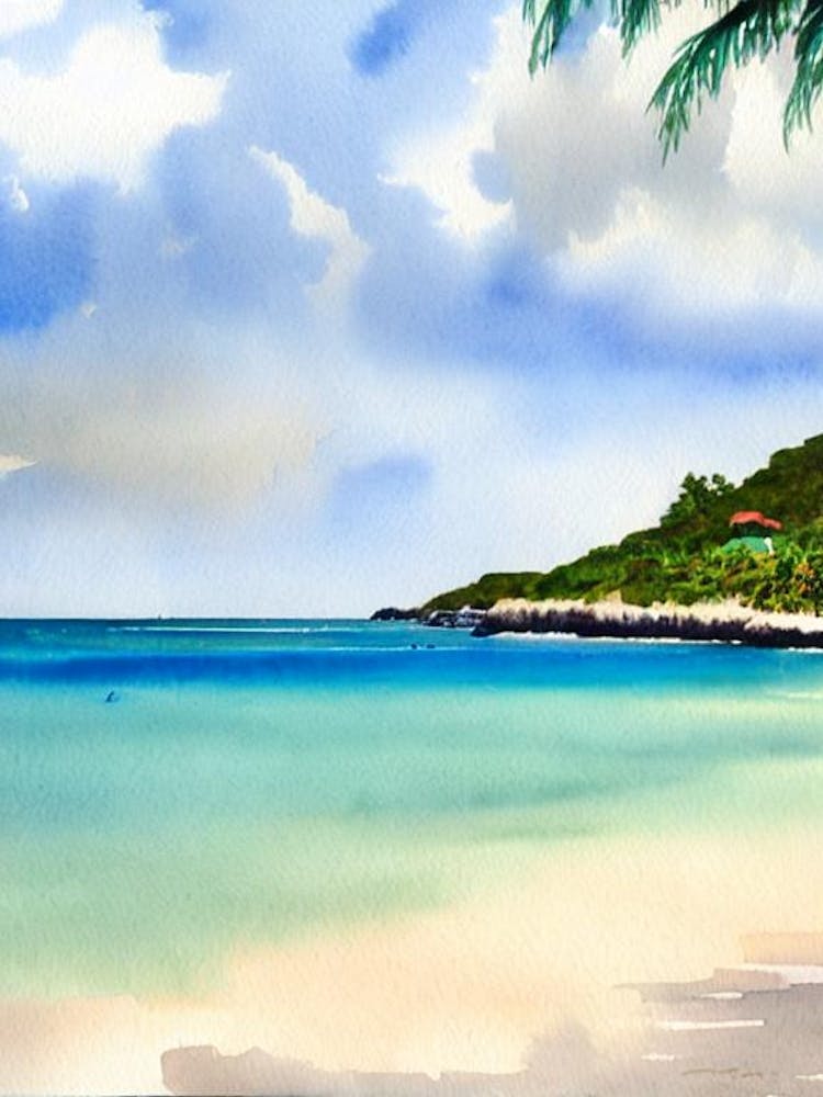 Galley Bay Beach 3, Antigua Watercolour