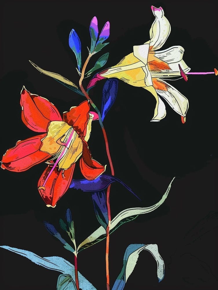 Neon Flowers On Black Canterbury Bells 4