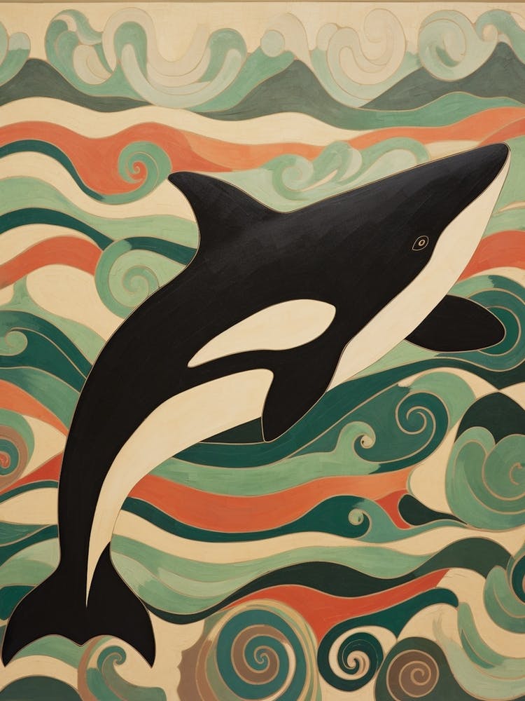 Matisse Style Orca Whale In The Waves  3