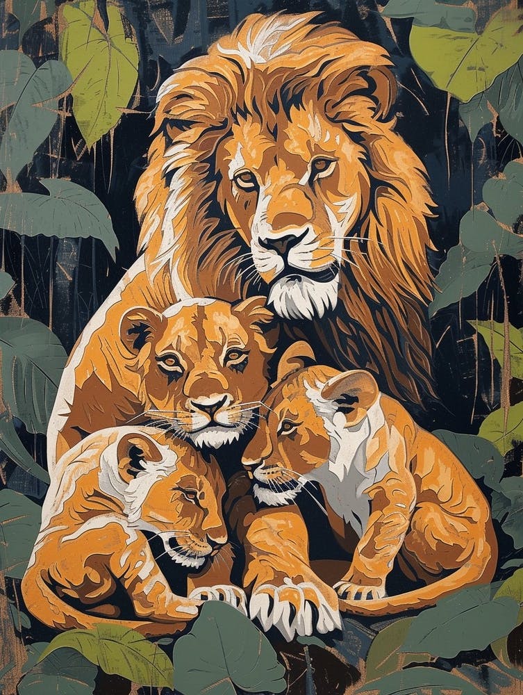 Barbary Lion Relief Illustration Family 6