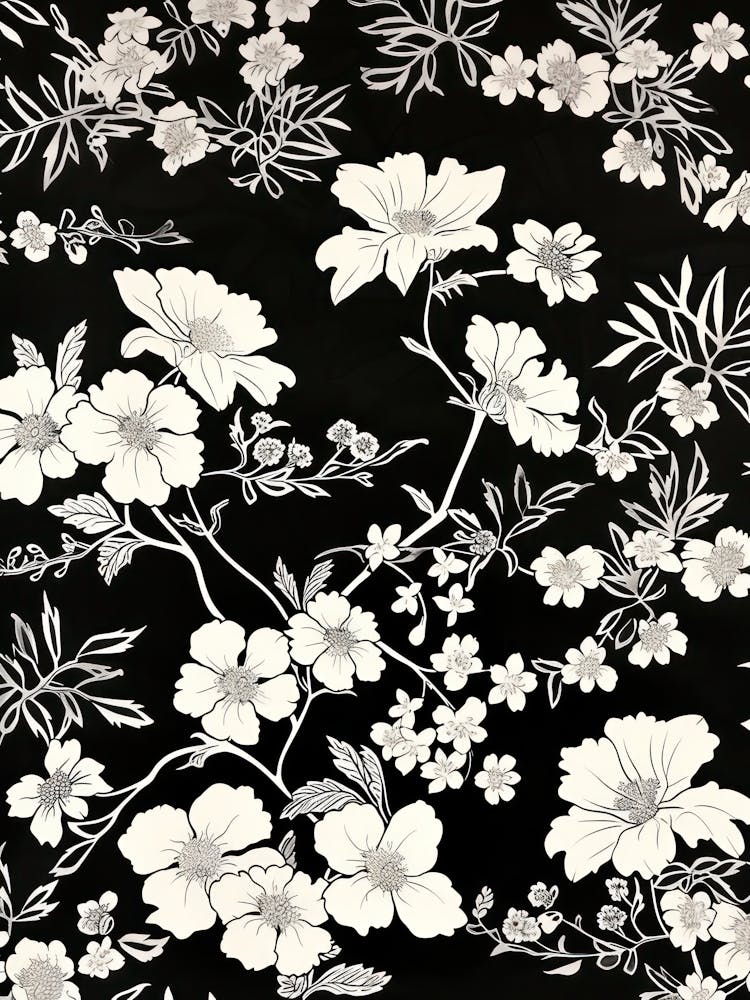 Great Japan Hokusai Black And White Flowers 2