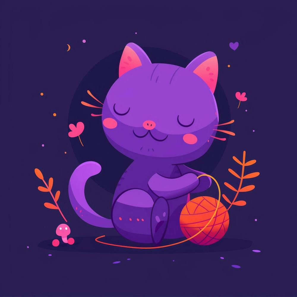Purple Cat With Yarn