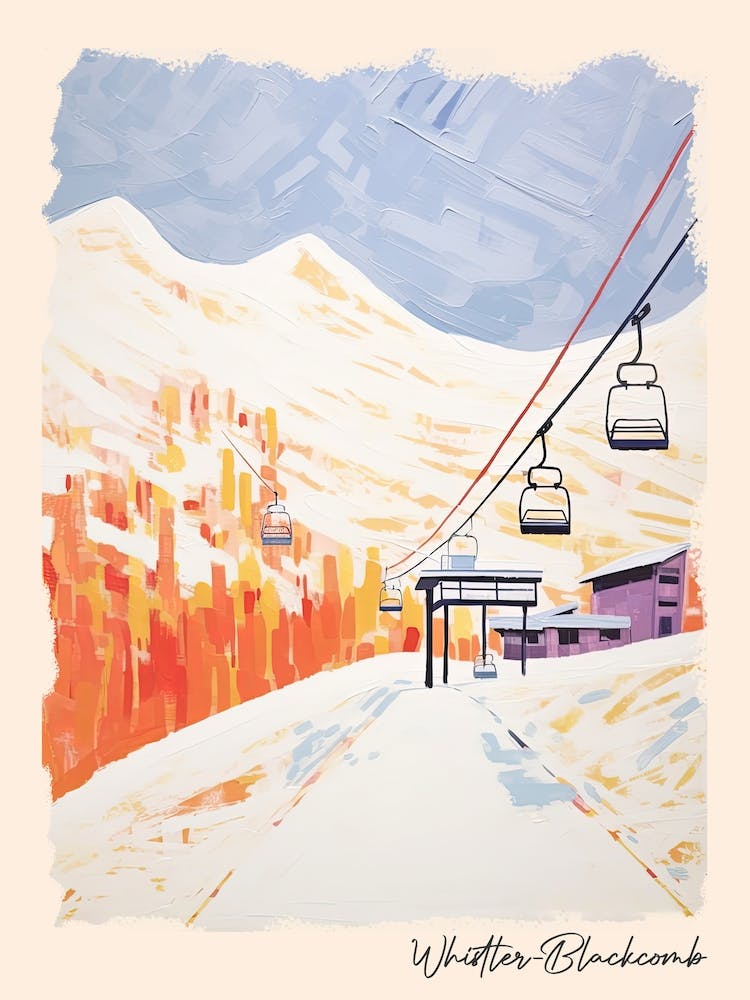 Poster von Whistler Blackcomb   British Columbia, Canada, Ski Resort Illustration in Pastellfarben 2
