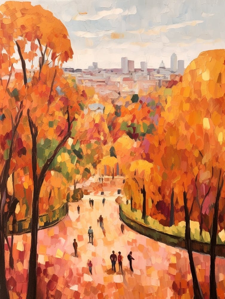 Autumn City Park Painting Montjuc Park Barcelona 1