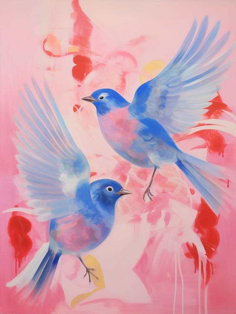 Pink Ethereal Bird Painting Eastern Bluebird 2
