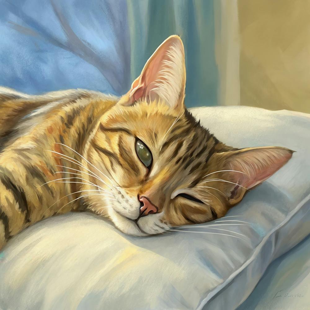 Cat Resting On A Pillow