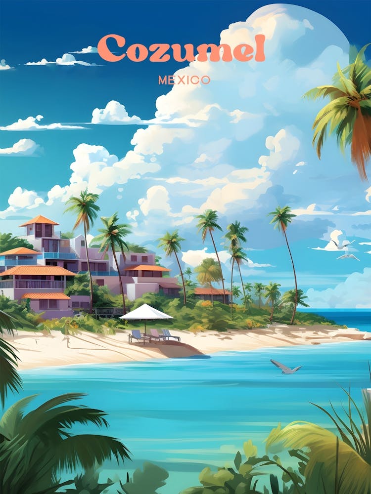 Cozumel Mexico Road view Modern Travel Art