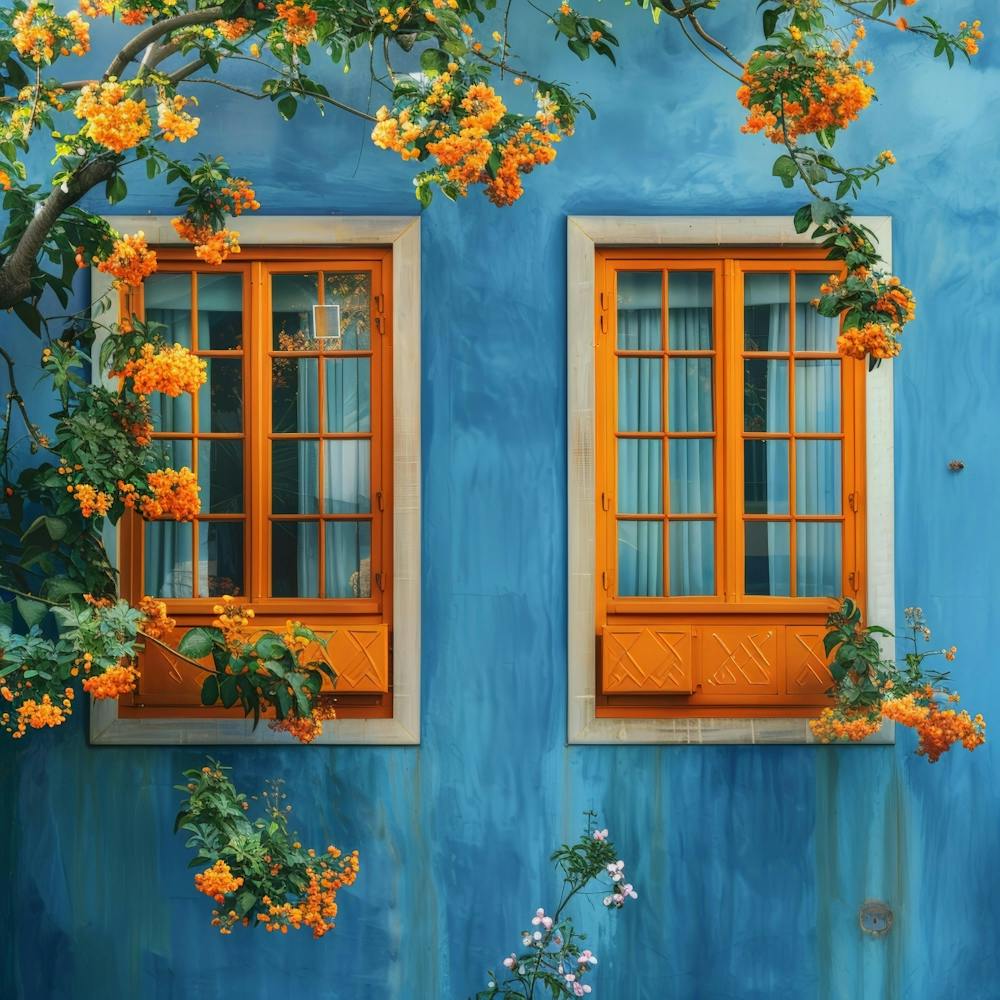 Two Windows With Orange Flowers