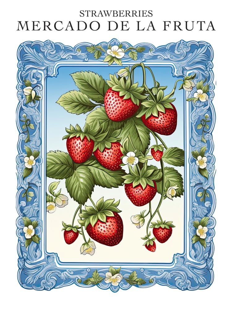 Mercado De La Fruta Strawberries Illustration 3 Poster