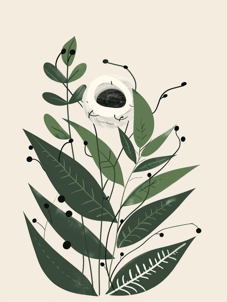 Birds Nest Fern Plant Minimalist Illustration 1