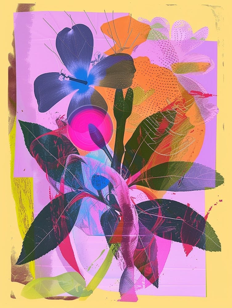 Pervenche (Vinca) 1 Collage Floral Néon