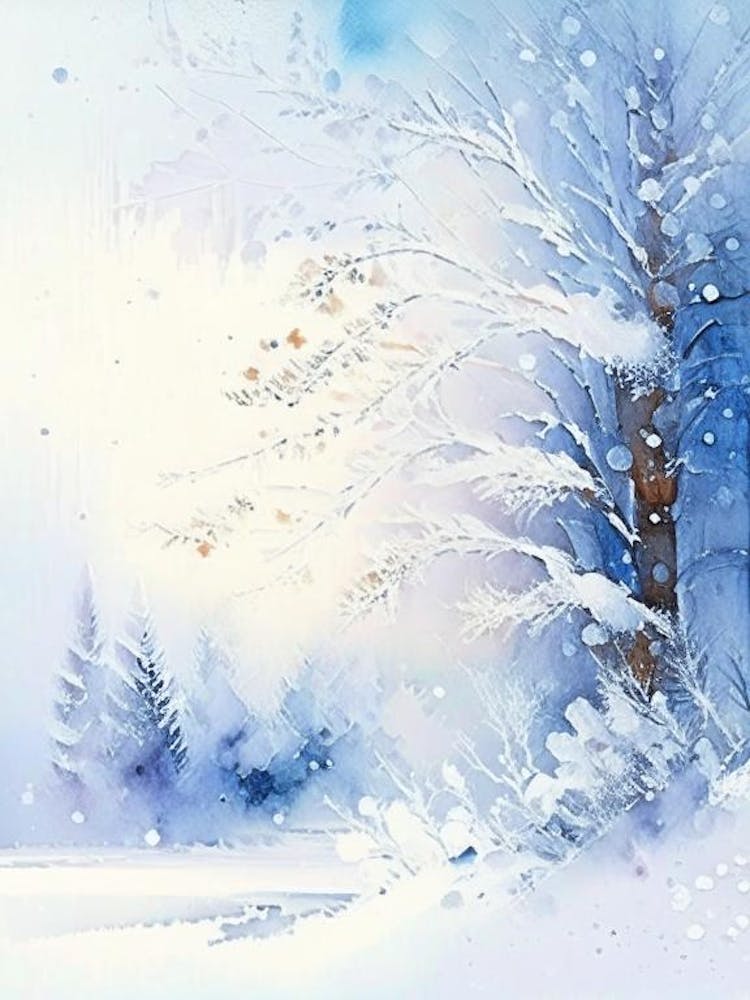 Winter Scenery, Snowflakes, Storybook Watercolours 3