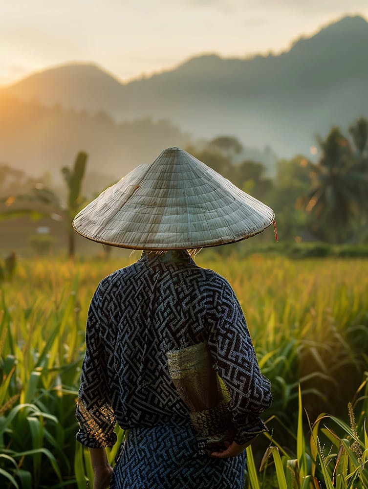 Asian Woman In A Rice Field