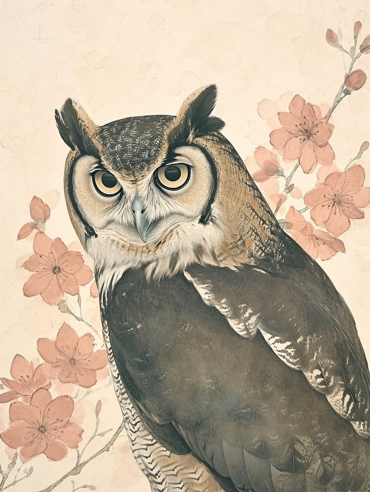 Philipine Eagle Owl Japanese Painting 1