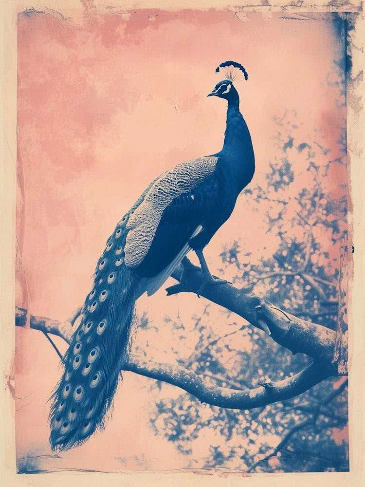 Peacock In The Tree Cyanotype Inspired 7