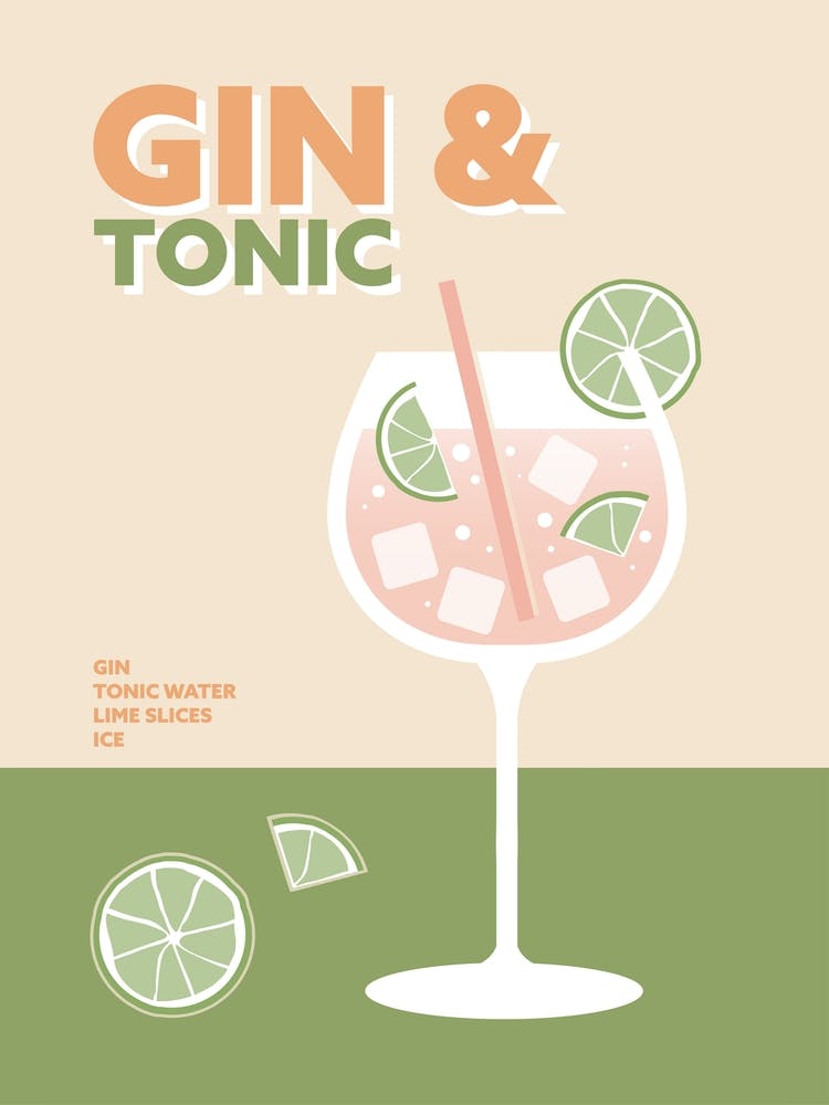 Gin And Tonic Cocktail Green And Yellow Colourful Wall 1