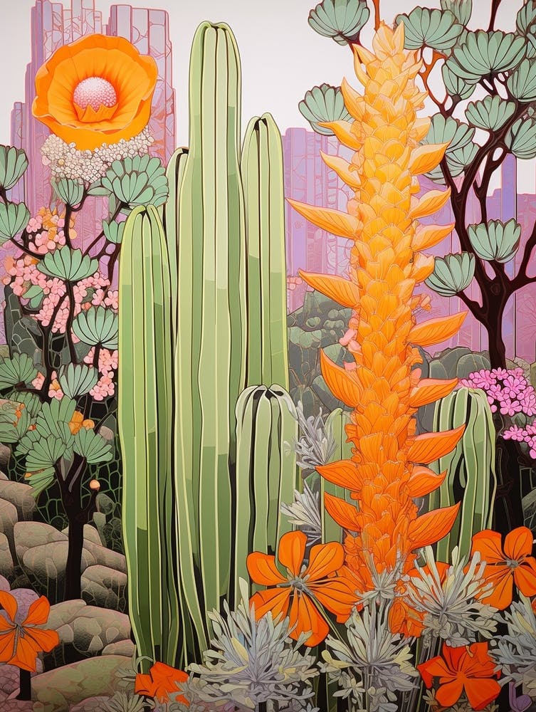Mexican Style Cactus Illustration Carnegiea Gigantea Cactus 1