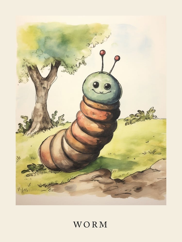 Beatrix Potter Inspired  Animal Watercolour Worm 2