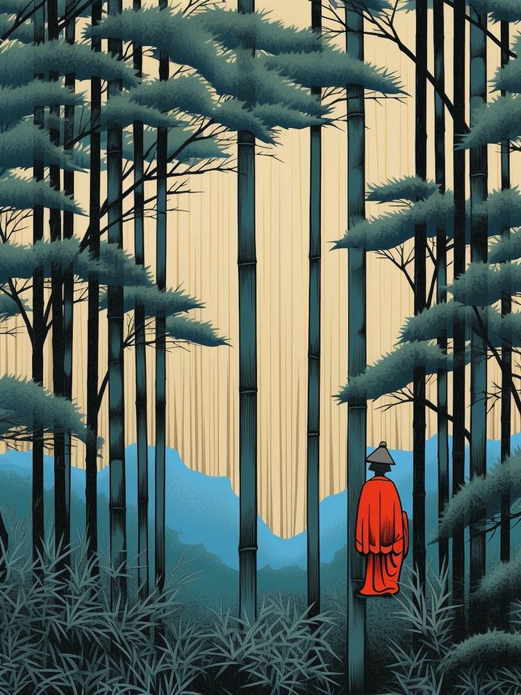 Arashiyama Bamboo Grove, Japan Vintage Travel Art 2