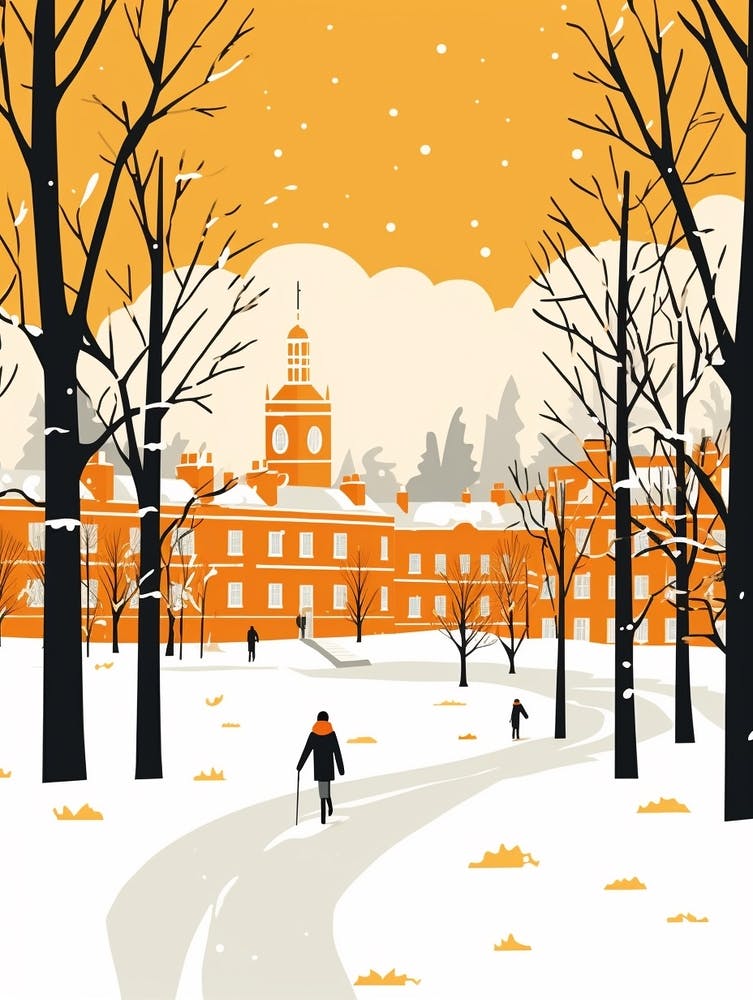Retro Winter Illustration Cambridge United Kingdom 2