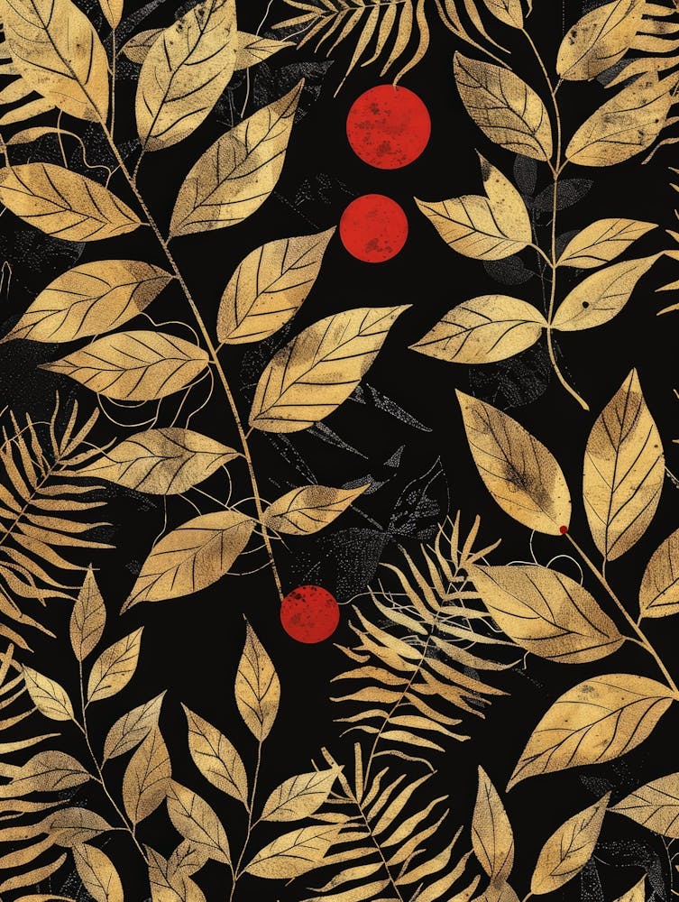 Gold Leaves On Black Background 8