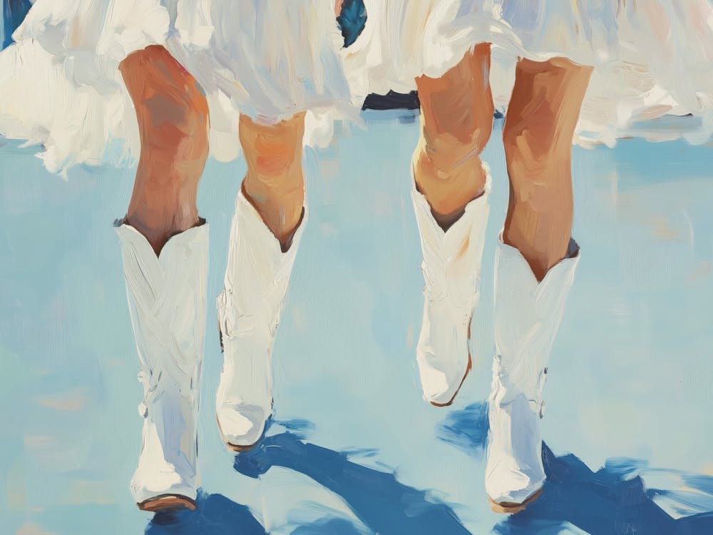 Two Women In White Cowboy Boots