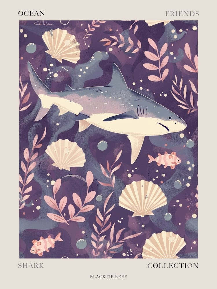 Purple Blacktip Reef Shark Illustration 1 Poster