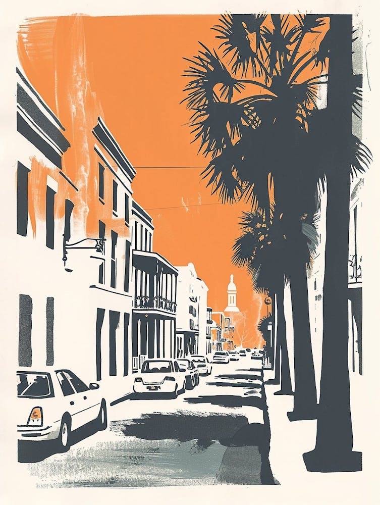 Frenchmen Street Retro Lithograph 3