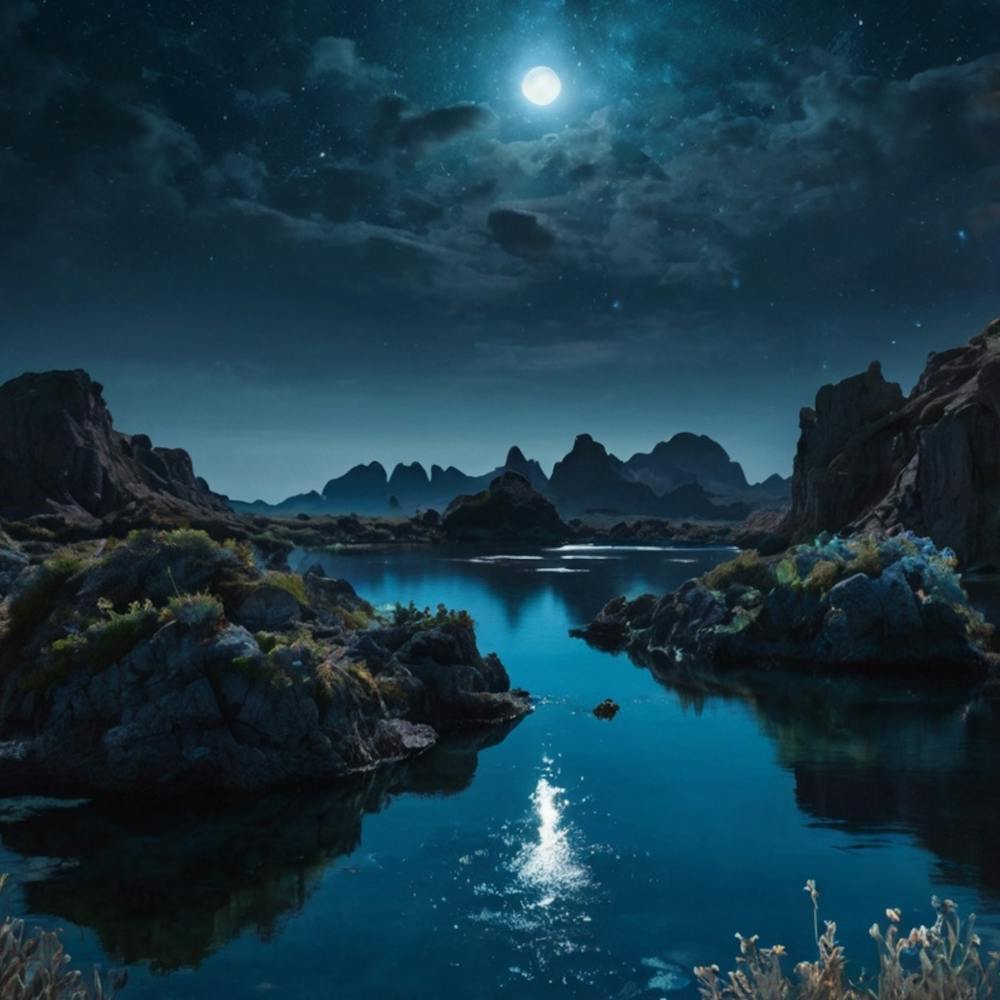 Wall Art of Moonlight Over A Lake, beautiful Art work