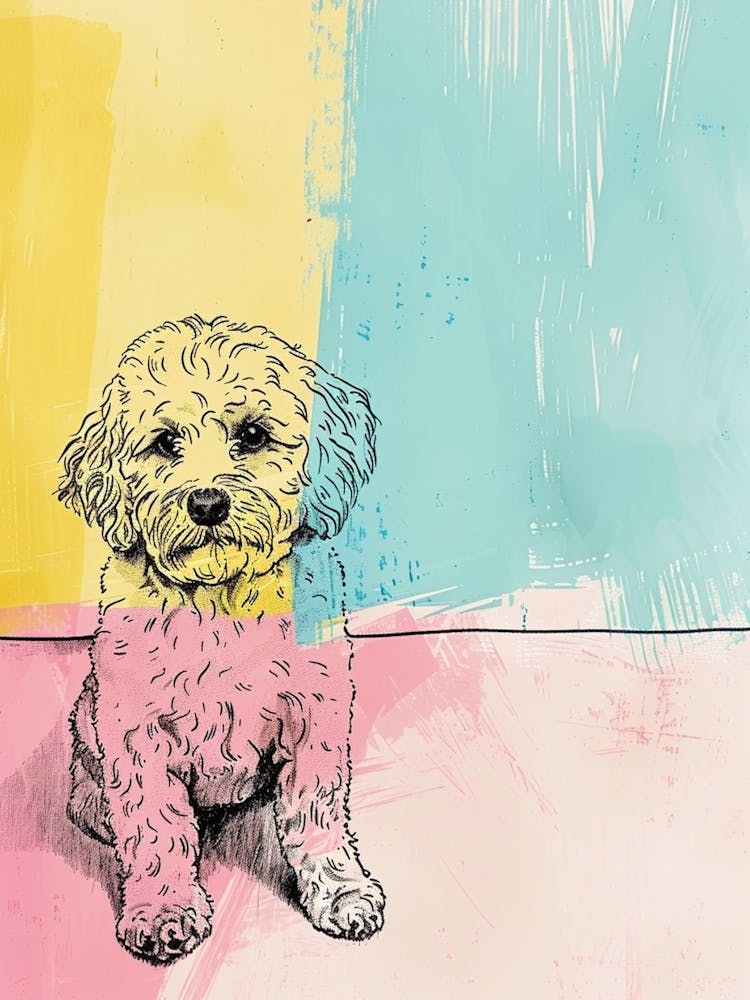 Pastel Lagotto Romagnolo Dog Pastel Line Illustration  4