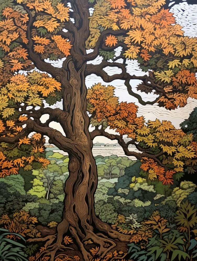 Chestnut Vintage Autumn Tree Print