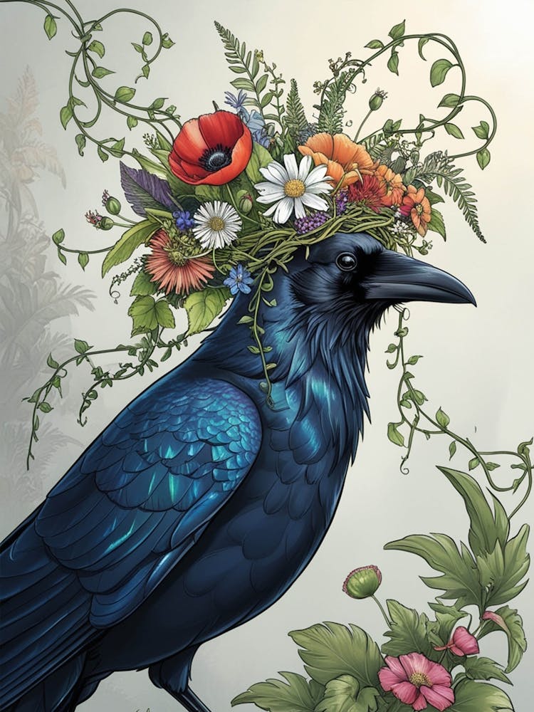 Crow With Flowers 3